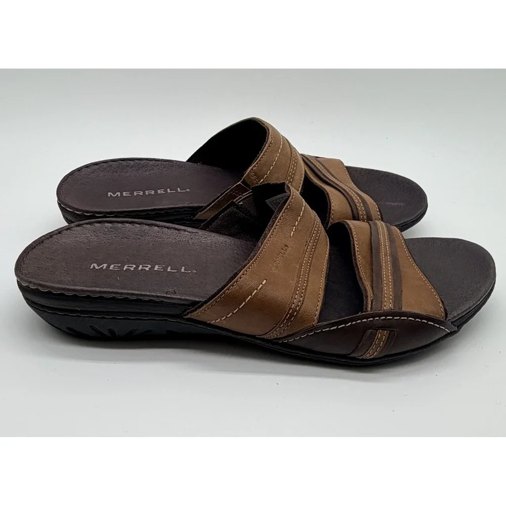 Merrell Slide Sandals Women's Sz 9 Piccolo Brown Slip On Performance Footwear